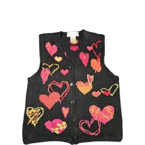 Vintag Susan Bristol Sweater Vest Hearts Small Valentines Day Red Pink Black
